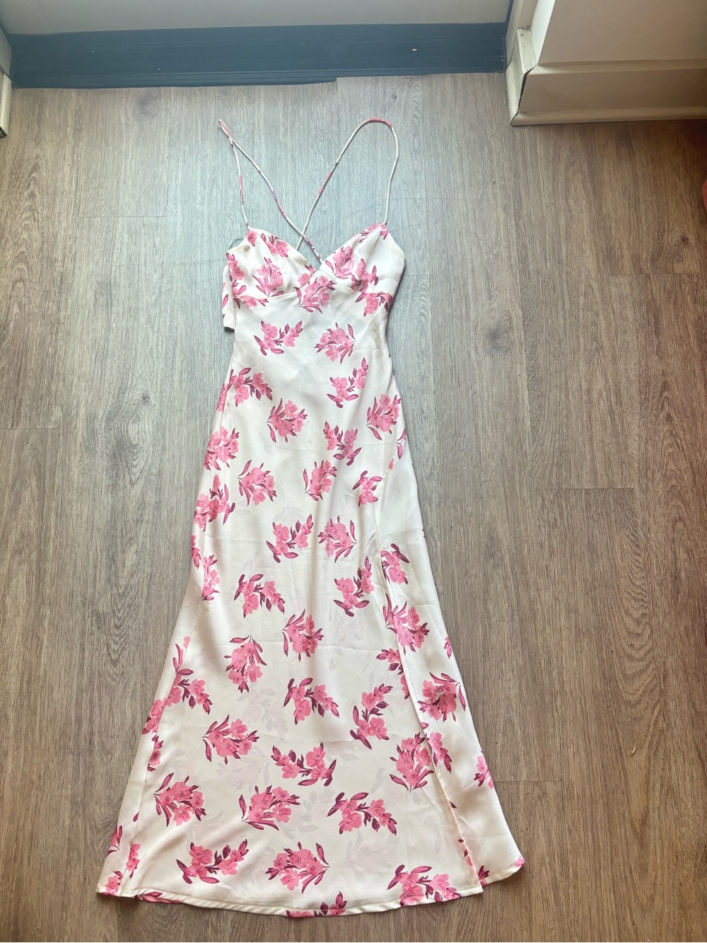Princess Polly White Maxi Slip Dress with Pink Floral Print